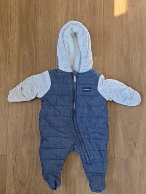 Calvin Klein Navy Quilted Baby Bunting with Cream Sherpa Hood 0-3M
